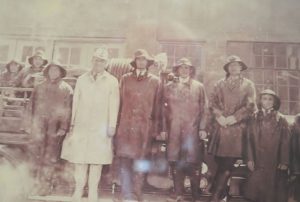 Photo shows founding members of the Smithville Volunteer Fire Department in 1938. Bethel Thomas (dressed in white) served as Chief. Names of others shown here unavailable