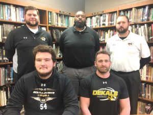 DCHS Football Senior Gage Delape has signed to play at Lindsey Wilson College in Kentucky. Pictured here with Tiger Coach Steve Trapp and assistants Thomas Cagle, Justin Burum, and Tommy Hinch