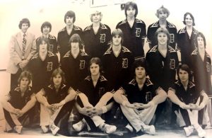 DCHS 1975-76 Tiger Basketball Team: SEATED: Rick Usrey, Danny Foutch, Jerry Foster, Timmy Robinson, Mark Ours; MIDDLE ROW: Ricky Kelly, Dennis Braun, Al Smith, Tim Lethcoe, Jack Rhody; STANDING: Coach Harold Luna, Bud Denman, Farron Hendrix, Brenice Wright, Johnny Bond, Eddie Merriman, and Donald Cantrell. THE TEAM RECORD THAT YEAR WAS 22-3