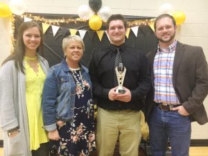 Clay Edwards Memorial Tiger Pride Award presented to Nick May. Pictured here with Sarah Edwards (left) and Abram Edwards (right), son and daughter of the late Clay Edwards and their mother Tena