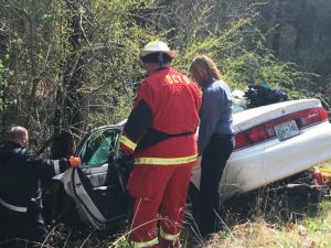 First Responders, EMS, and Firefighters at Scene of One Car Crash on Antioch Road Monday