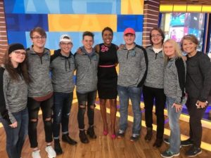 Virtual Enterprise students traveled to New York City recently to compete at the Virtual Enterprise International Youth Business Summit. Pictured here with Robin Roberts of ABC’s Good Morning America