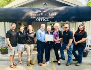 The Retreat at Center Hill Lake Staff - Kyle Thompson, Britt Russo, Jordan Campbell; Founders of the Timothy Hill organization - Jerry Hill & Fern Hill; Chamber Director Suzanne Williams; Retreat at CHL Staff Jamie Campbell and Madison Maryfield.