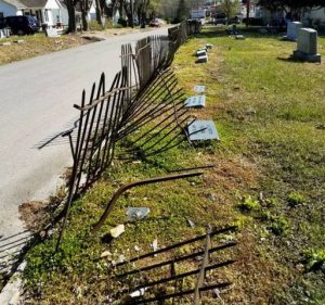Town Cemetery iron fence in need of repair
