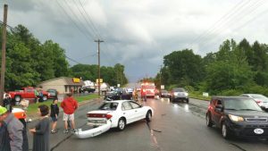 A 17 year old girl, driving a 2005 white Chevy Cavalier (SHOWN HERE), was turning left (West) onto West Broad Street from Anthony Avenue and crossed the path of an eastbound 2001 Ford F-150 blue truck, driven by 59 year old Ricky Dowell of Alexandria (Jim Beshearse Photo).