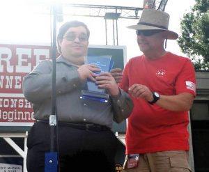 Michael Cleveland Receives Blue Blaze Award from Jamboree Coordinator Sam Stout