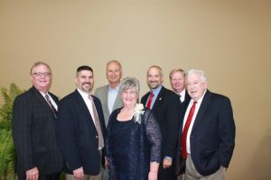 Circuit Court Clerk Katherine Pack with Judges Bratten Cook II, Jonathan Young, David Patterson, Gary McKenzie, Chancellor Ronald Thurman, and John Turnbull (retired)