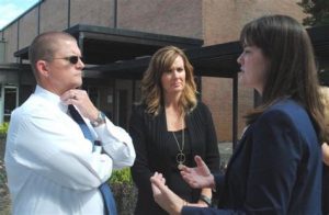 Picture shows State Education Commissioner Candice McQueen during a visit to DCHS in October 2016 with Director of Schools Patrick Cripps and Dr. Kathy Bryant who was DCHS principal at that time