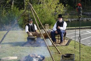 Adam Dale, the founder of the town of Liberty and his friend, Bro. John Fite as portrayed by Charles Robinson and Miles Malone, both of Liberty (photo by Mark Leckington)