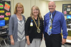 DeKalb West Teacher of the Month Vcki Wilson (center) with Principal Sabrina Farler and Assistant Principal Joey Agee (Bill Conger Photo)