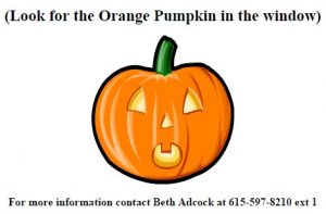 Trick or Treat Halloween Downtown and at the County Complex Wednesday (LOOK FOR ORANGE PUMPKIN IN WINDOW OF PARTICIPATING BUSINESSES AND OFFICES)