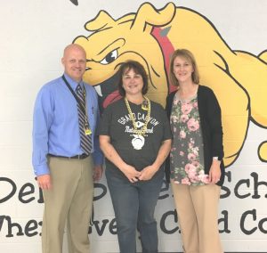 Lori Pryor named Teacher of the Month for October at DeKalb West School. Pictured with Principal Sabrina Farler and Assistant Principal Joey Agee