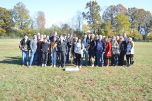 Attendees at tree planting ceremony Saturday in memory of teacher Karen Jacobs at Northside Elementary School (Karen Knowles photo)