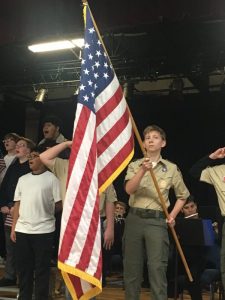 Members of Boy Scout Troop 347 post colors during veterans tribute program Friday hosted by the American Legion Post 122
