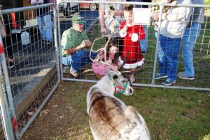 Children get a close look at one of Santa's Reindeer at the Liberty Christmas Parade