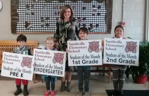 Smithville Elementary School December students of the month: Pre-K- Leonardo Cortes, Kindergarten – Chloe Guess, 1st Grade – Collin Harper, and 2nd Grade – Edith Yahira Granados