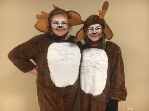 Elizabeth Seber and Haidyn Hale dressed as Reindeer during Festival of Trees