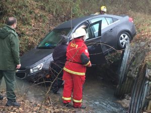 68 year old Deborah Powell of Carthage lost control of this Chevy Cruze and went off the highway on Lancaster Road near Center Hill Dam Thursday afternoon.