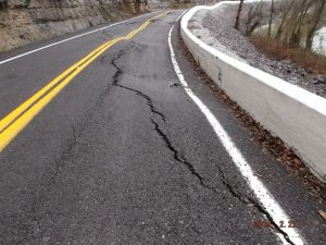A small portion of State Highway 141 (Lancaster Road) near Center Hill Dam has become unstable and was closed today (Friday) after cracks developed in the road.