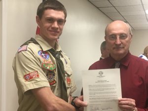 Eagle Scout Friedrich J.M. Dodge recognized by County Mayor Tim Stribling and County Commission