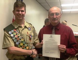 Eagle Scout John William Stephens recognized by County Mayor Tim Stribling and County Commission