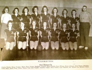 1959 DeKalb County Tigerettes State Tournament Runner-up: Front Row- Jimmie Taylor, Erma Puckett, Helen Faye Young, Kathleen Cantrell, Hilda Puckett, Joyce Wilson, Bessie Johnson. Back Row- Evon Turner-Manager, Linda Haas, Jackie Bing, Ellene Taylor, Lois Ann Vaughn, Jeanette Cripps, Doris Foster, and Cecil Thweatt. The coach was Everett Lee Mitchell.