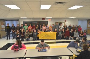 For "Kick Butts Day" Wednesday March 20, these 8th grade DWS students signed a banner pledging to steer clear of smoking and smokeless tobacco