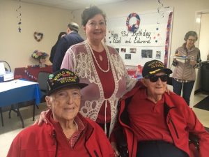 Many friends and family came out to wish WW II Veterans Edward and Edsel Frazier a happy 93rd birthday Saturday during a celebration held at the Smithville First Baptist Church. Governor Bill Lee sent letters to the Frazier twins with his regards. Pictured: left to right-Edward, his daughter Susan Hinton, and Edsel Frazier
