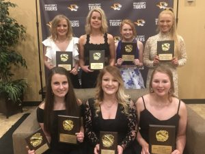 DCHS Basketball Cheerleader Award Winners at Team Banquet Friday Night: Seated left to right-Holly Evans, Zoe Maynard (MVC), and Grace King. Standing left to right-Monica Carlton, Presley Agee, MaKayla Cook, and Callie Mulloy