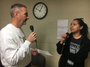 DCHS Teacher Chris Vance interviews Dulce Maciel, member of the DCHS Class of 2019 during 2019 WJLE Radiothon