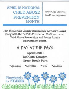 The DeKalb Prevention Coalition (DPC) and DeKalb Community Advisory Board (CAB) are hosting “A Day at the Park” on April 6th from 10:00 a.m. until 12:00 p.m. at Green Brook Park in Smithville