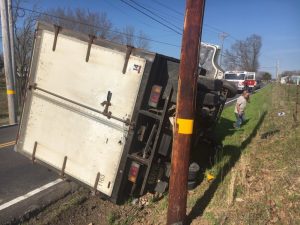 A box truck overturned Wednesday afternoon on Allen Ferry Road. There were apparently no injuries