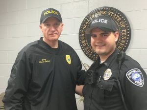 Smithville Police Chief Mark Collins welcomes Officer Lane Ball. He was hired by the aldermen Monday night as the newest member of the department