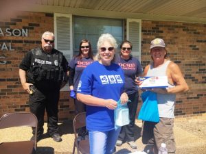 Prescription Drug Take Back Event Saturday at Alexandria City Hall: Alexandria Police Officer Larry Allison, Rachel Puckett, DeKalb Drug Prevention Coalition Coordinator Lisa Cripps, Tess Sunsera, and a local resident who participated in the event