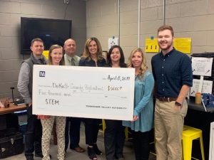 DCHS Receives $5,000 TVA grant to expand Science technology for career exploration into the Maker Space. Pictured: Director of Schools Patrick Cripps, Math teacher Amy Fricks, DCHS Principal Randy Jennings, Supervisor of Instruction Kathy Bryant, Rachel Crickmar, TVA Community Relations Program Manager, DCHS Assistant Principal Jenny Norris, and Math teacher Cody Burton