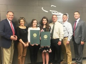 State Senator Mark Pody, State Representative Terri Lynn Weaver, DCHS Class of 2019 Salutatorian Megan Redmon, DCHS Class of 2019 Valedictorian Madison Cantrell, DCHS Principal Randy Jennings, Director of Schools Patrick Cripps, and State Representative Clark Boyd