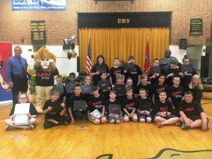 DeKalb West School Fifth Grade D.A.R.E. Graduates with Sheriff Patrick Ray, DAREN THE LION (D.A.R.E. Mascot) and D.A.R.E. Instructor Lewis Carrick