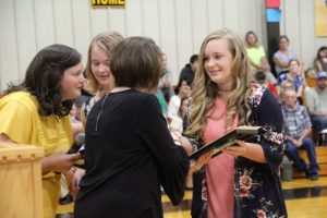 Aniston Farler and Aly Griffith receive the DWS Beta Club Community Service award. (Pat Parkerson Photo)