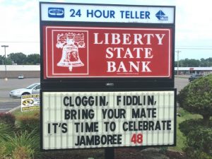 Liberty State Bank in Smithville is participating in 2019 Project Welcome Mat with a two sided sign (side two)