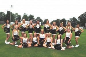 DCHS Football Cheerleaders: Kneeling /Seated left to right-Talon Billings, Malia Stanley, Katherine Malone, Sara Carver, Kiersten Griffith, Alley Sykes, Presley Agee; Standing left to right-Sadie West, Morgan Walker, Carlee West, Bella France, Addison Puckett, Keirstine Robinson, Haidyn Hale, Hannah Trapp, Ellie Vaughn, and Addison Roller