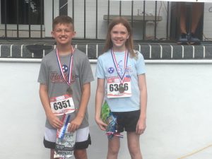 One-Mile Fun Run (age 12 and younger) winners: TOP MALE: 12 year old Brady Adcock at 7:32 seconds. TOP FEMALE: 10 year old Claire Evans at 7:50 seconds