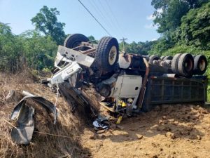 A Sparta man was airlifted Saturday after his dump truck loaded with top soil overturned on Cookeville Boat Dock Road in the Austin Bottom Community.