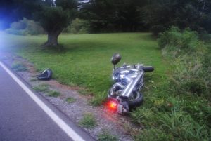A motorcycle operator, Daniel Anderson, II suffered only minor injuries after a crash Saturday morning on the Old Bildad Road.