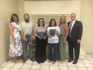 A celebration was held Tuesday evening for three adults who have graduated from the DeKalb County Recovery Court Program and are dedicated to sober living. Pictured: Recovery Court Coordinator Kate Arnold, graduates Justin Murphy, Jamie Ramos, and Maranda Murphy, Case Manager Rhonda Harpole, and Judge Bratten Cook, II.