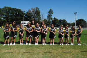 Junior Pro Football Senior Tiger Cheerleaders recognized during Homecoming Saturday: left to right- Allayna Renea Summers, Avia Salinas, Lakelynn Pollard, Kaydence Johnson, Graciella Marie Johnson, Charlee Greene, Annali Garcia, McKenzie Emler, Jordan Cook, Danica Collier, Brileigh Nicole Bullard. Coaches Michelle Parker and Trista Ashburn