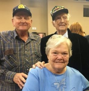 American Legion Post #122 Adjutant Ronnie Redmon; Judy Redmon, President of the Ladies’ Auxiliary; and World War II Veteran Edward Frazier