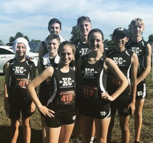 DCHS Cross Country Team : left to right: Cooper Brown, Jacob Johnson (top), Andrew Tramel, Kaylee Mullican, Luke Jenkins, Mackenzie Sprague, Bryan Godinez, and Aaron Gottlied