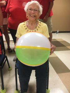 94 year old Thelma Williams is the eldest member of the local senior Chair Volleyball team. She practices with the team but will not be competing in the Senior Olympics
