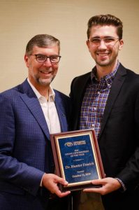 Dr. Mark Kapperman of Chattanooga (left) presented Dr. Hunter Foutch (right) the Young Optometrist of the Year Award during the Tennessee Association of Optometric Physicians’ 118th Annual Congress held in Gatlinburg on October 11. Dr. Foutch currently practices in Smithville, TN with his father, Dr. David Foutch at Foutch Eyecare