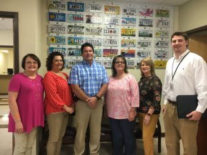 Tanner Poss, a liaison with the Vehicle Services Division of the Tennessee Department of Revenue paid a call on the DeKalb County Clerk’s Office last week. Pictured left to right: Nancy Young, Kyra Walker, County Clerk James L. (Jimmy) Poss, Tammie Pack, Judy Miller McGee and Tanner Poss